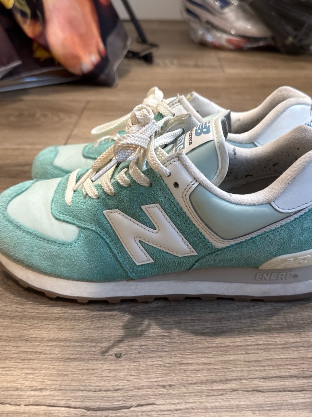 New Balance Kids Mint Green and White Sneakers